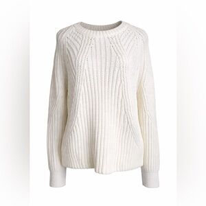 VINCE Chunky Knit Sweater Ivory Cotton Blend Ribbed Crewneck Quiet Luxury-Small